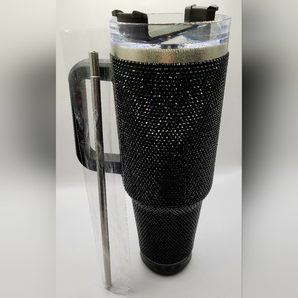 Tumbler Black Crystals 40 oz stainless steel with Speaker